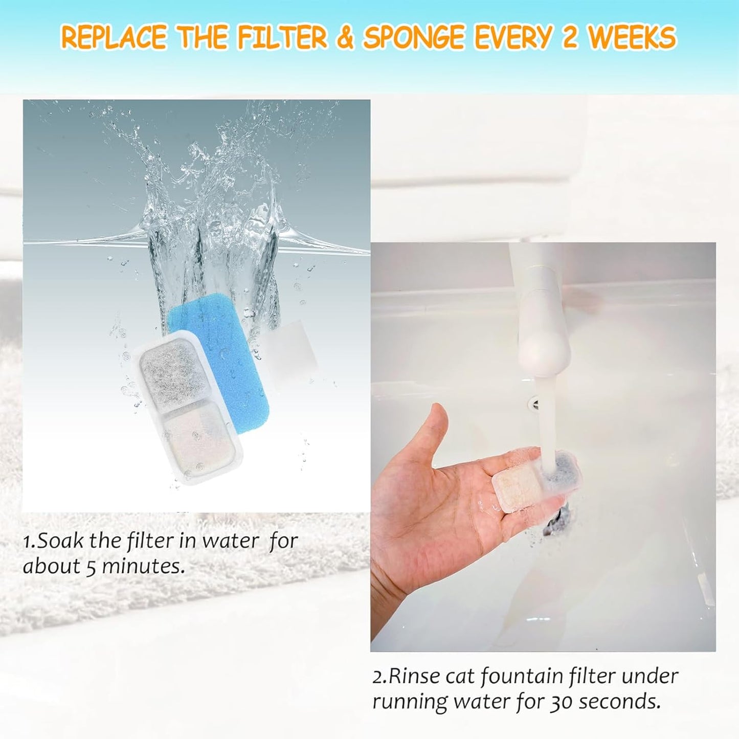 12 Set Cat Fountain Replacement Filters Compatible with Oneisall PWF-001 2L/67Oz Stainless Steel Pet Water Fountain Filters with Replacement Pre-Filter Pump Sponges