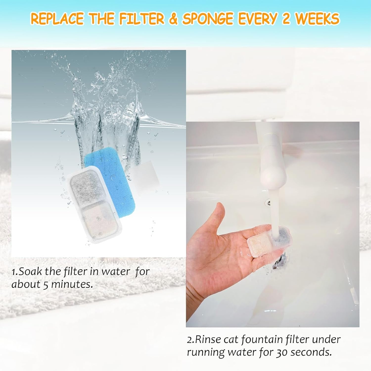 12 Set Cat Fountain Replacement Filters Compatible with Oneisall PWF-001 2L/67Oz Stainless Steel Pet Water Fountain Filters with Replacement Pre-Filter Pump Sponges