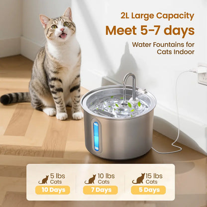 PurrFlow™ 304 Stainless Steel Cat Fountain — 2L