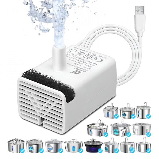 Cat Water Fountain Pump, White, Quiet Circulating Pump for Pet Drinking Fountain