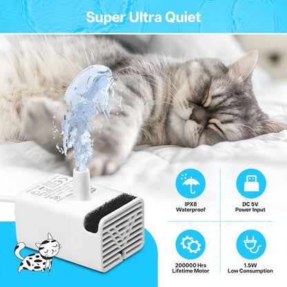 Cat Water Fountain Pump, White, Quiet Circulating Pump for Pet Drinking Fountain